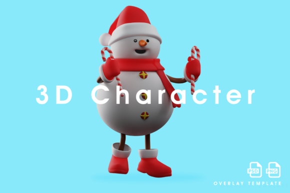 3D Snowman Having Two Christmas Candies Illustrations