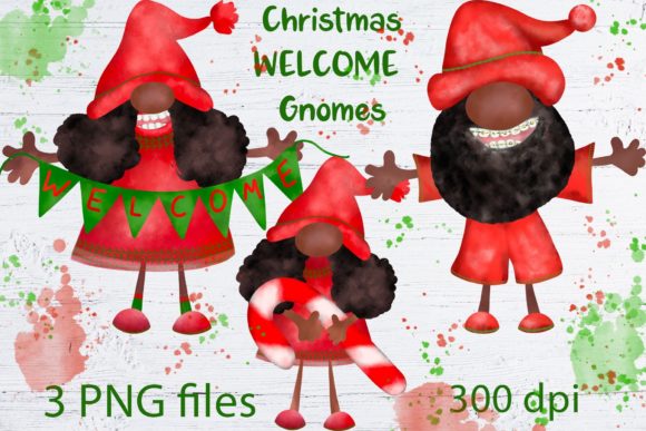 African American Christmas Gnome Clipart for Handmade Creations