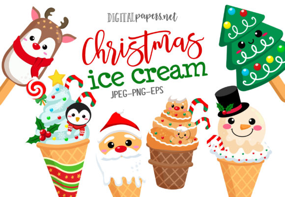 Christmas Ice Cream Illustrations for Branding and Marketing