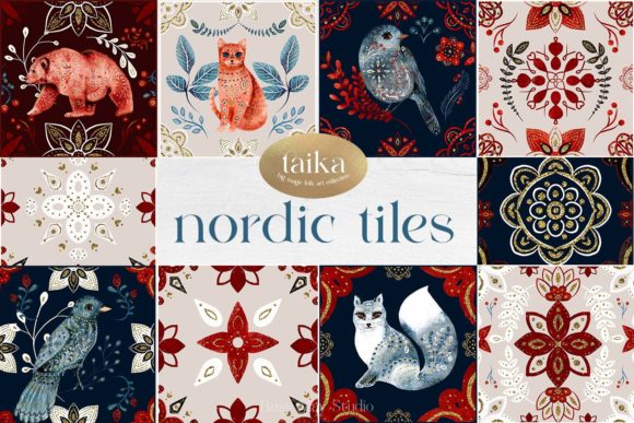 Christmas Nordic Tiles Folk Nordic Art Illustrations