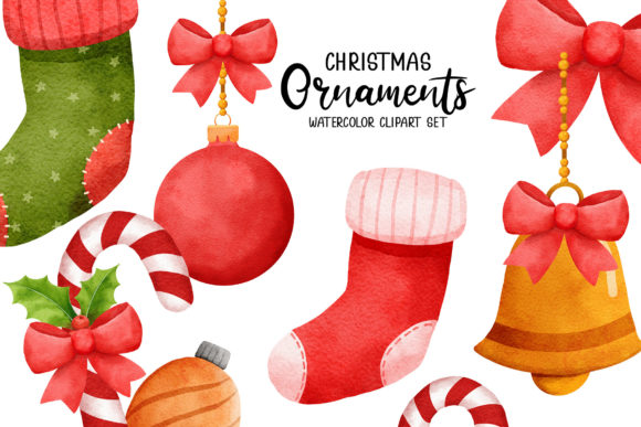 Christmas Ornaments Watercolor Clipart for Illustrations