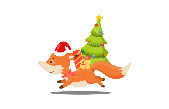 Christmas Tree Illustration Happy Fox for Creative Projects