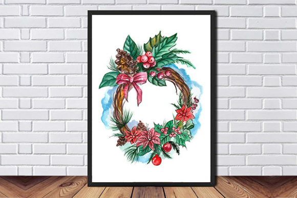 Christmas Wreath Illustration for Seasonal Design Projects