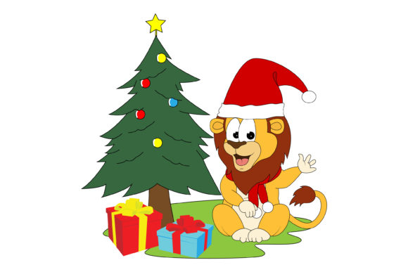 Cute Lion Animal Cartoon on Christmas Illustrations