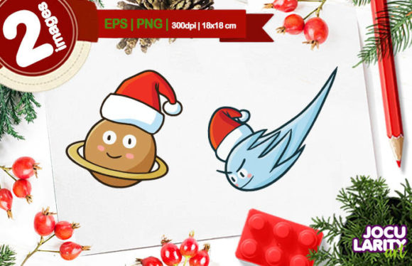 Funny Christmas Comet and Saturn Vector Illustration
