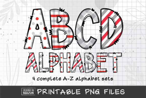 Grey Red Christmas Alphabet Sublimation Illustrations