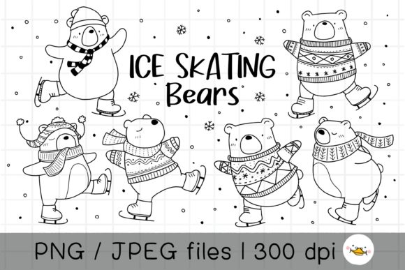 Ice Skating Bear Clipart for Holiday Illustrations