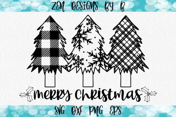 Merry Christmas Graphic with Trees Illustrations