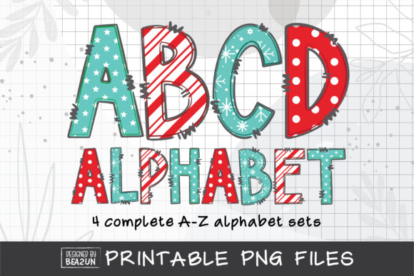 Red Aqua Christmas Alphabet Letters for Creative Design