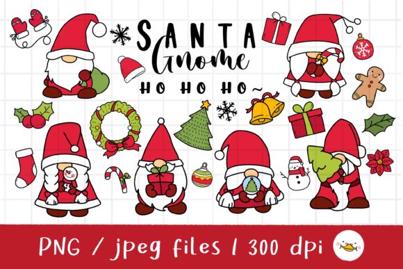 Santa Gnome Clipart for Digital Selling and Illustrations