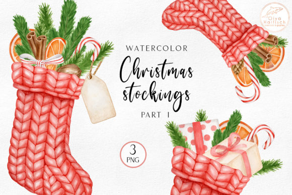 Watercolor Christmas Socks Clipart PNG Review