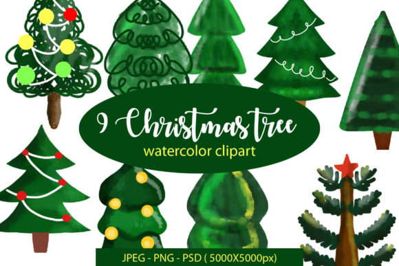 Watercolor Christmas Tree Illustrations for Festive Design